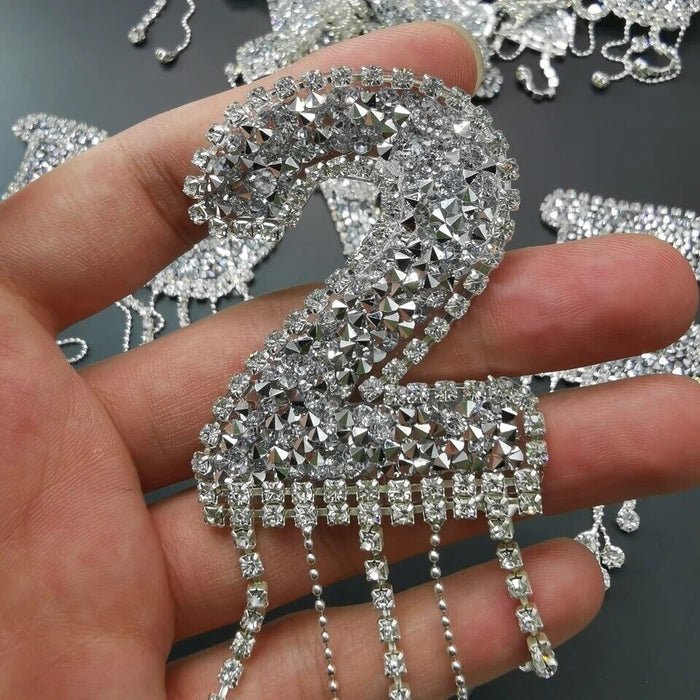 Silver Rhinestone Tassel 6cm Iron-On Patch Number 2