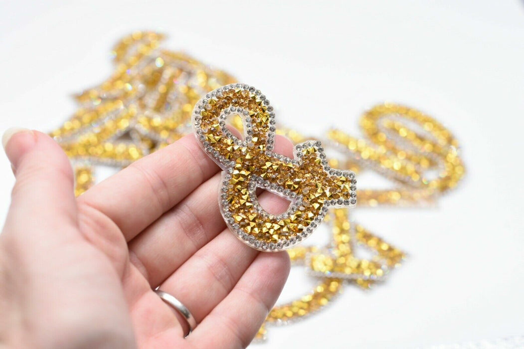 Gold Rhinestone 6.3cm Iron On Patch Letter &