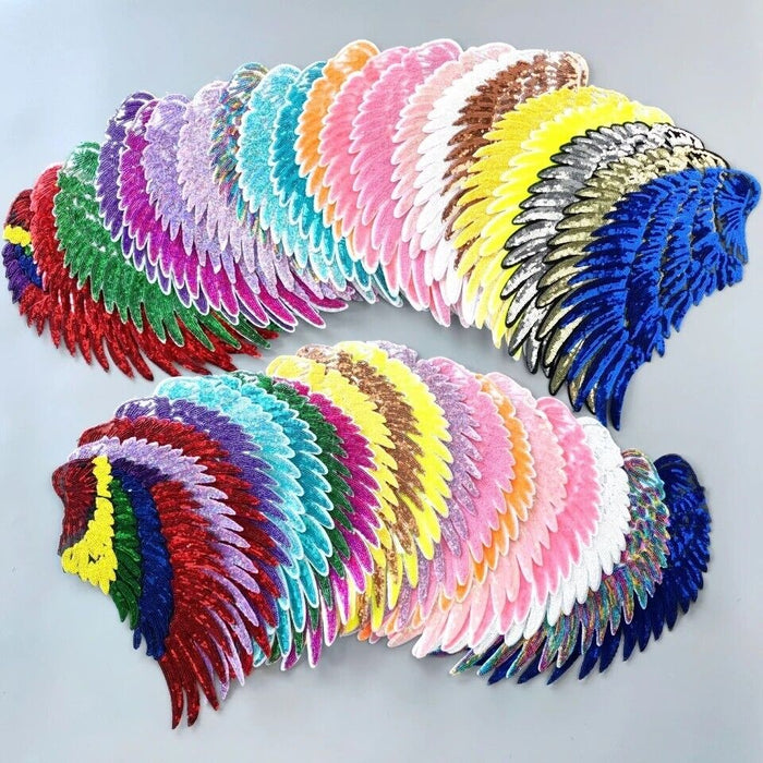 Large 33cm Medium Multicolored Angel Wings Sequin Iron-On Patches