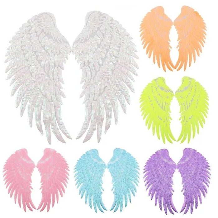 Large 33cm Fluorescent Multicolored Angel Wings Sequin Iron-On Patches