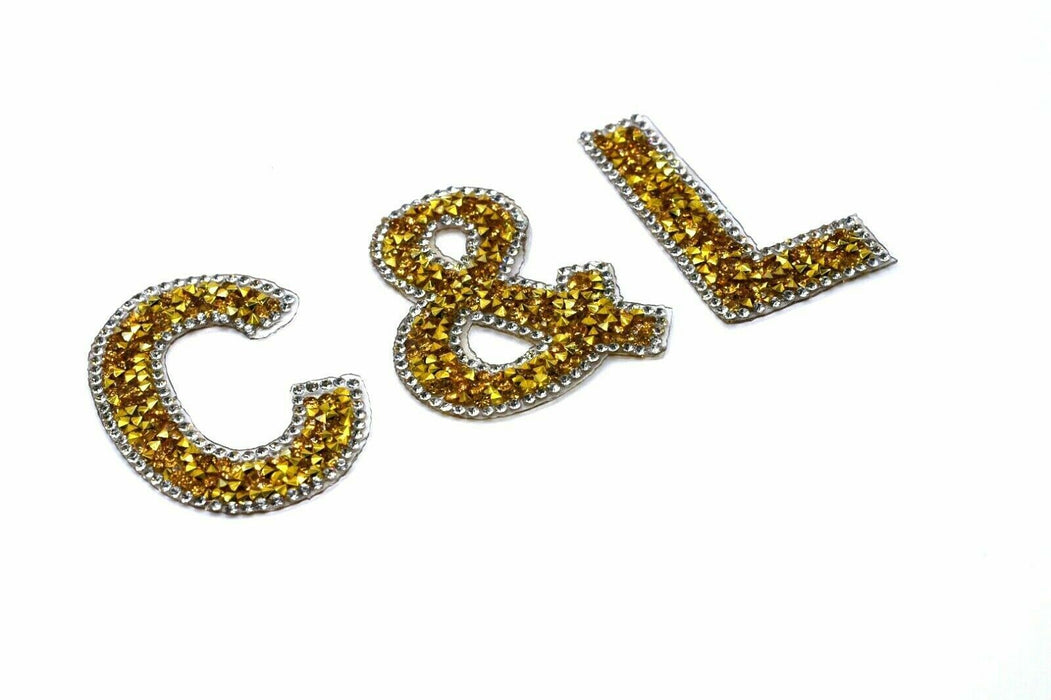 Gold Rhinestone 6.3cm Iron On Patch Letters