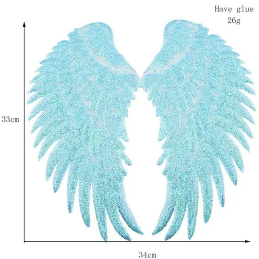 Large 33cm Light Blue Angel Wings Sequin Iron-On Patches