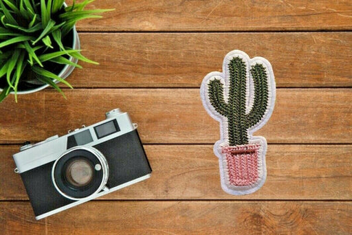 Pink Pot Cactus Embroidered Iron on / Sew on Patch Patches