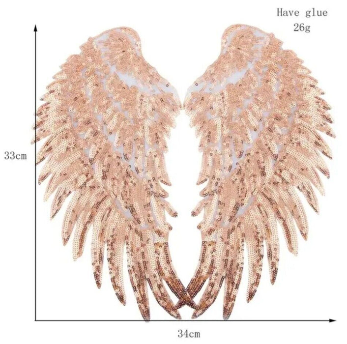 Large 33cm Rose Gold Angel Wings Sequin Iron-On Patches