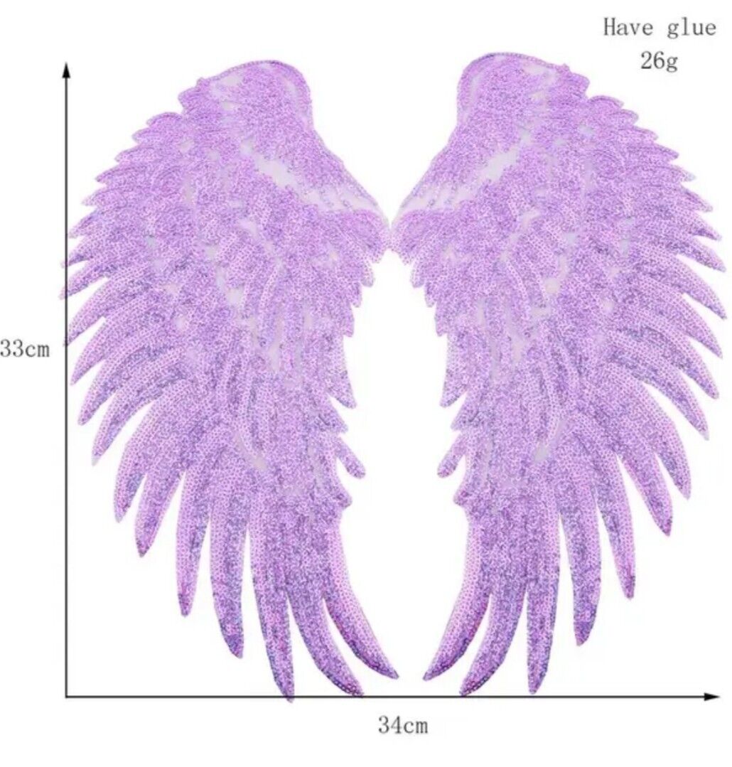 Large 33cm Medium Pink Angel Wings Sequin Iron-On Patches — Patches 