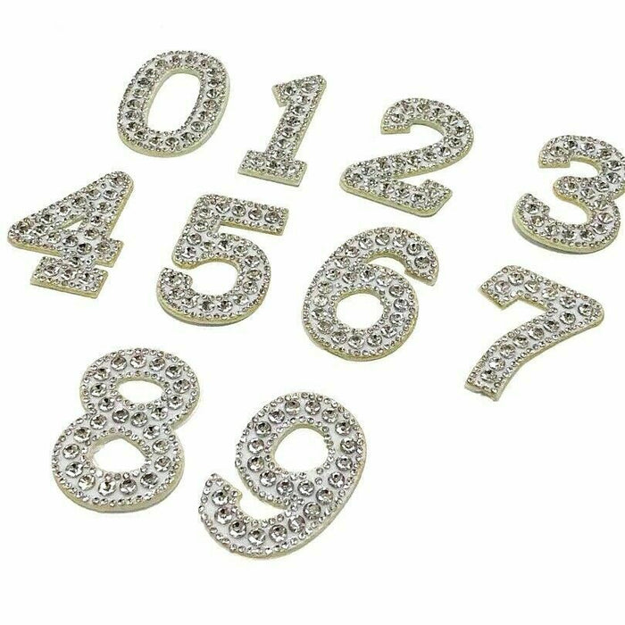 Silver Rhinestone 5cm Iron On Patch Numbers