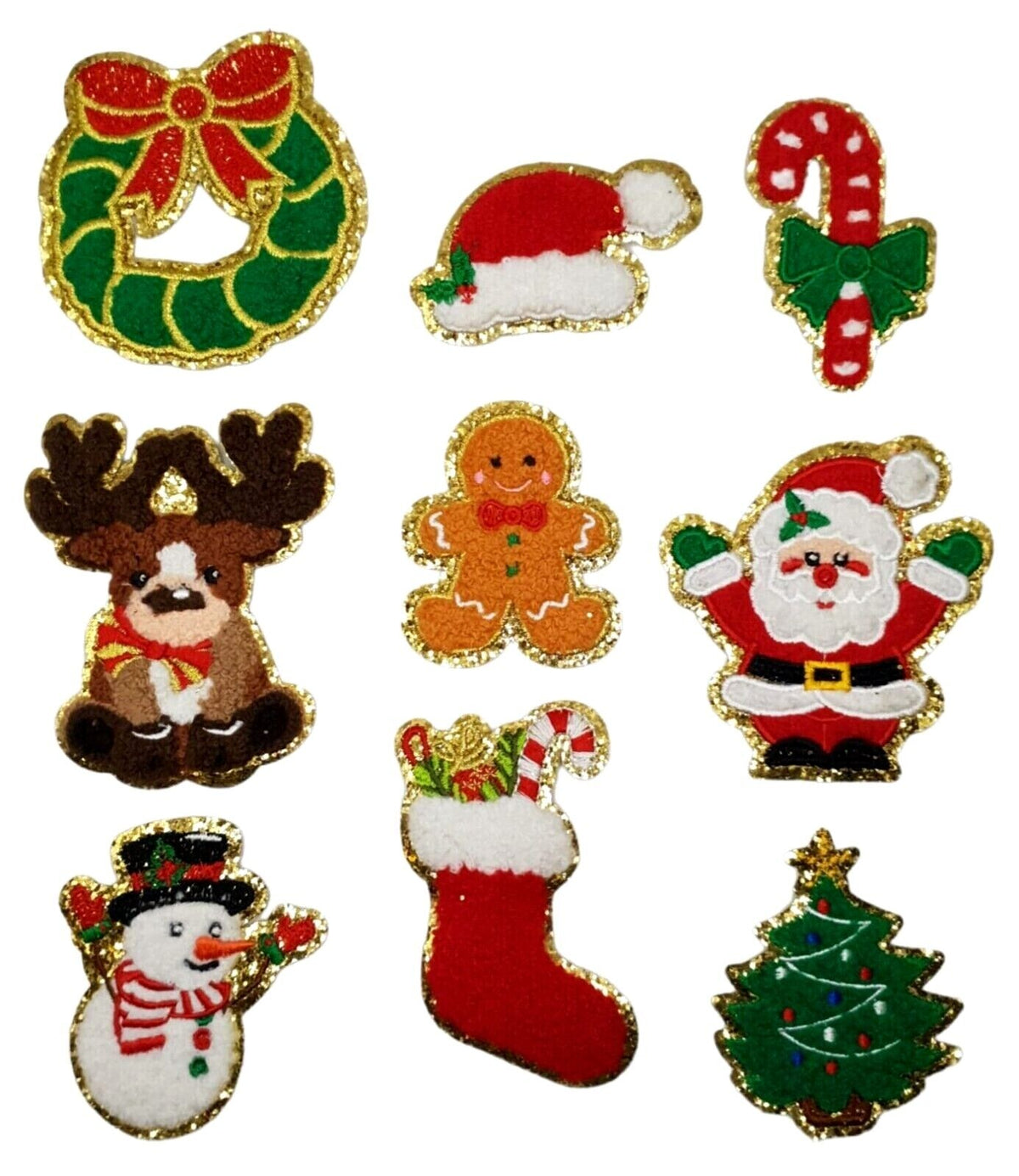 Christmas Chenille Santa Reindeer Snowman Tree Iron-On Patches