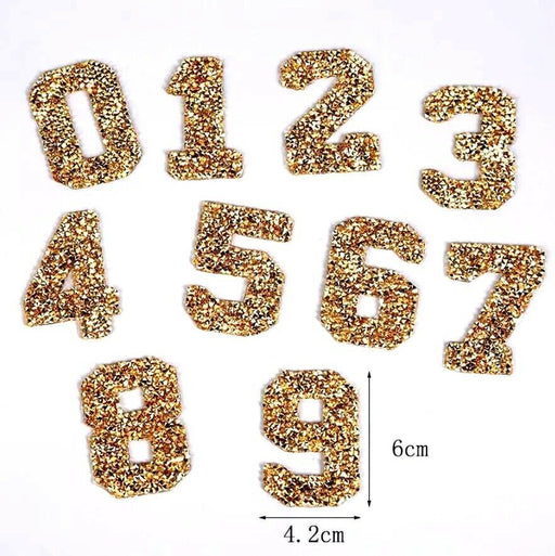 Gold Rhinestone 5.3cm Iron On Patch Numbers