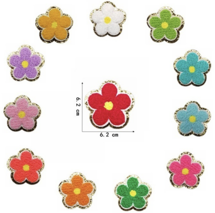 Multi Colour 6.2cm Flower Gold Trim Chenille Iron-On Patches