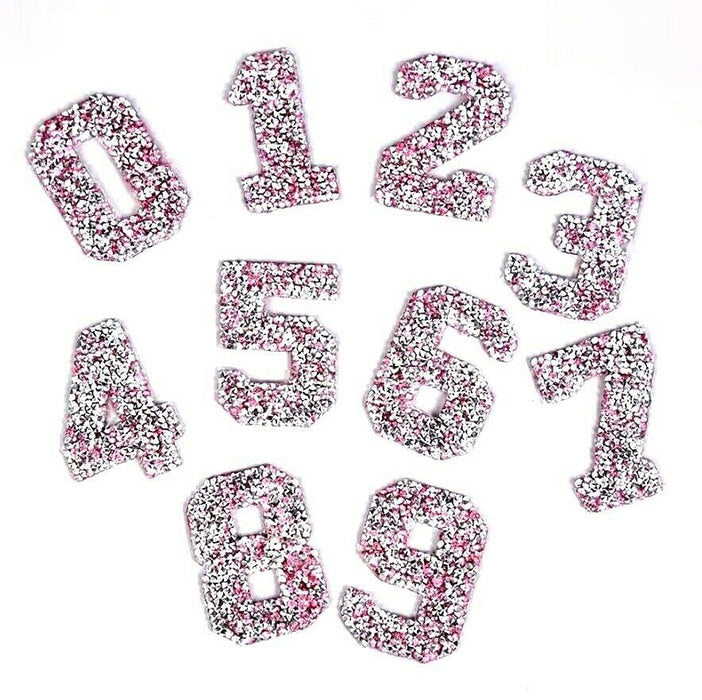 Pink and Silver Rhinestone 5.3cm Iron On Patch Numbers