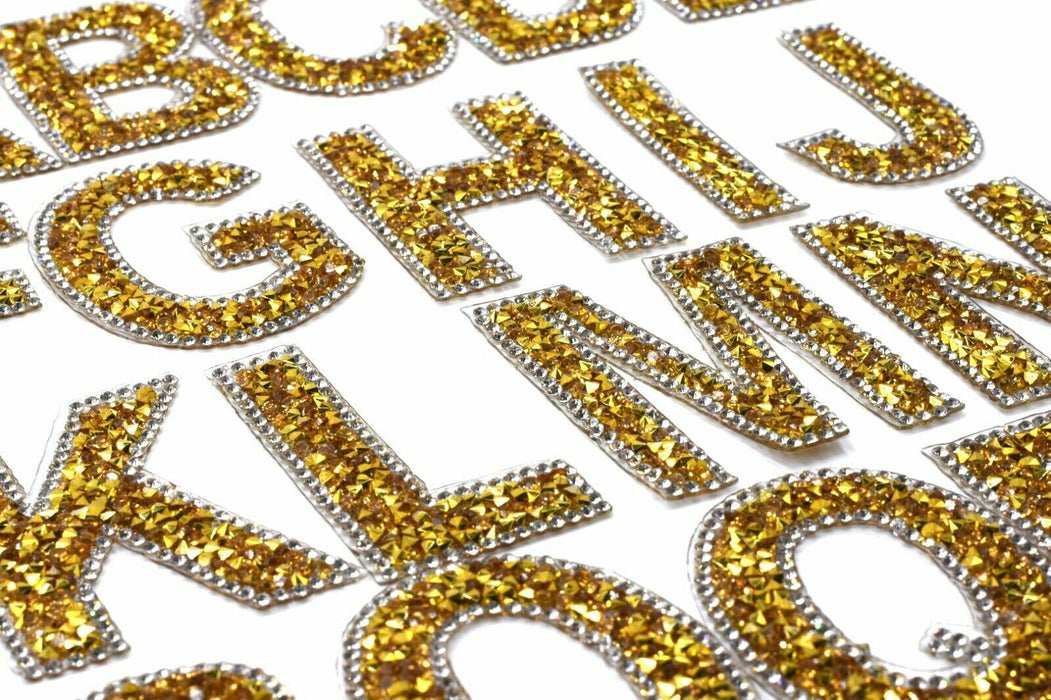 Gold Rhinestone 6.3cm Iron On Patch Letters