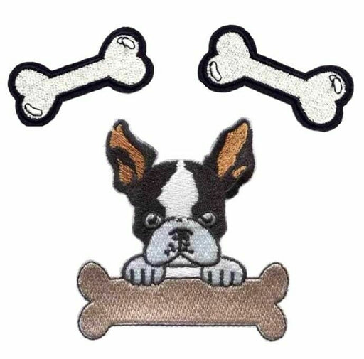 Dog & Bone Embroidered Iron-On Patches