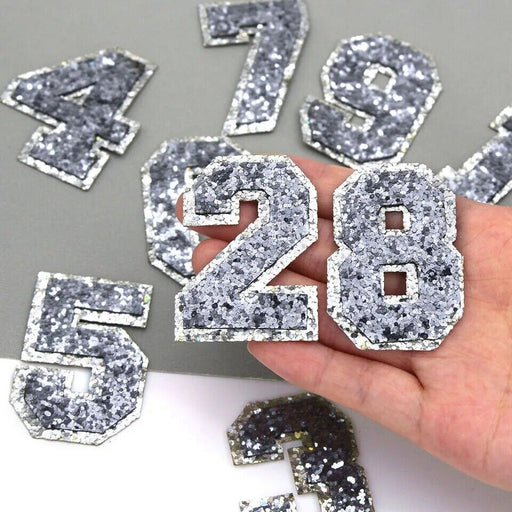 Grey Sequin 5cm Iron-On Patch Numbers