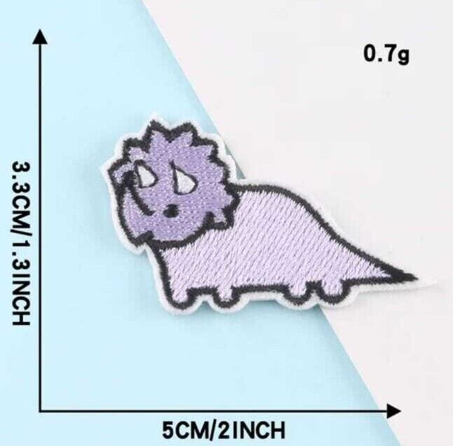 Pastel Dinosaur Embroidered Sticky Back Iron-On Patches