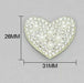 White pearl silver rhinestone iron-on patch heart showing dimensions of 26mm x 31mm.