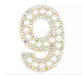 White pearl and silver rhinestone iron-on patch number 9