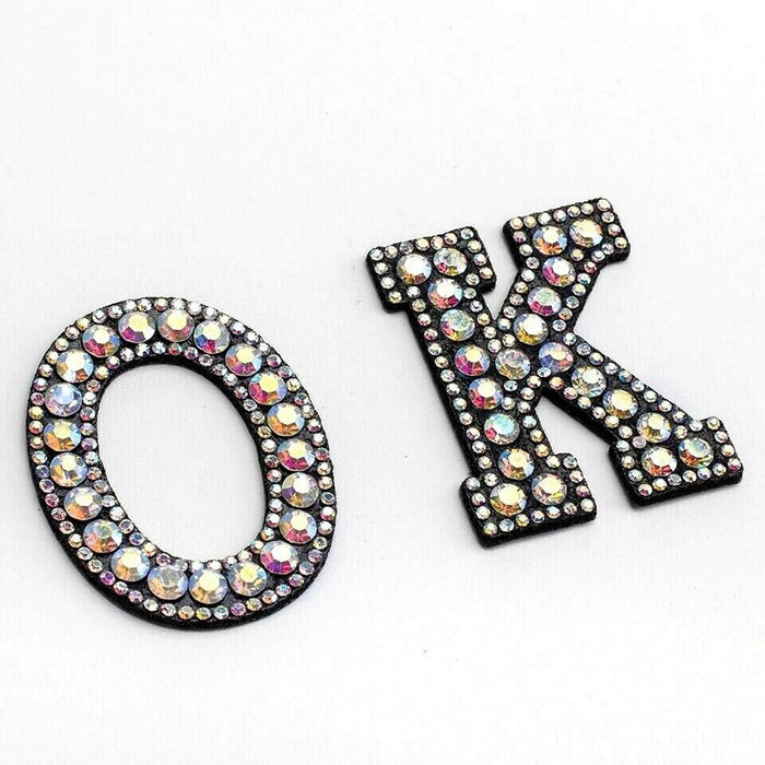 Iridescent Rhinestone Sparkle Black 5.5cm Iron-on Patch Letters