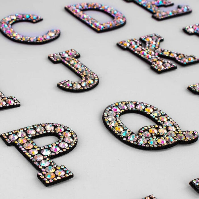 Iridescent Rhinestone Sparkle Black 5.5cm Iron-on Patch Letters