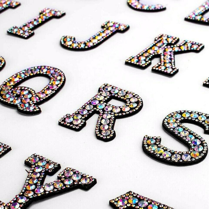 Iridescent Rhinestone Sparkle Black 5.5cm Iron-on Patch Letters