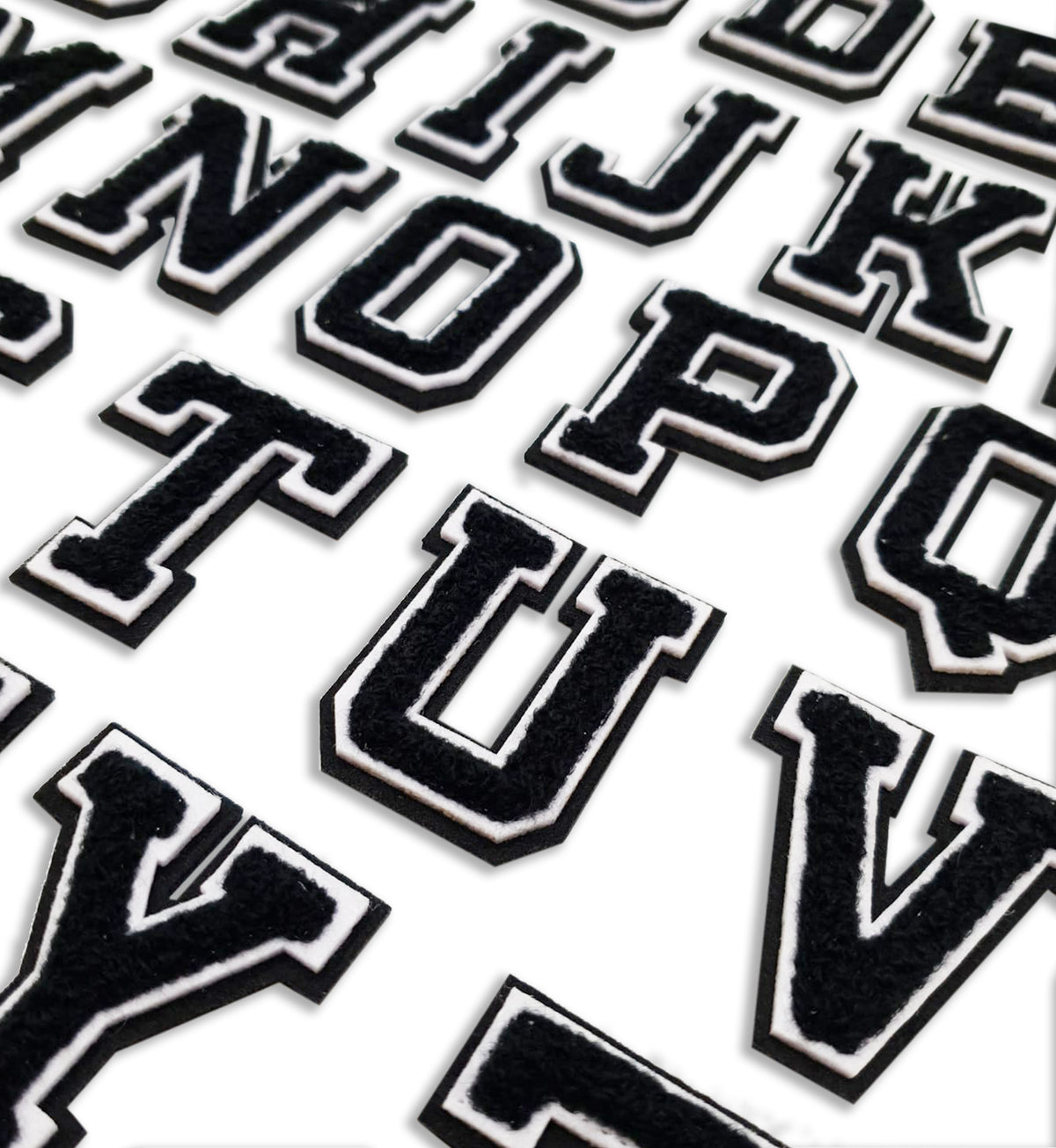 Patch Letters Black White 3D Embroidered 7.5cm Iron On Sew On Patches  Appliqué