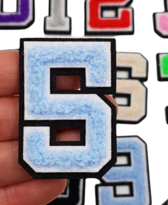 3D Varsity Style Blue 7.5cm Chenille Iron-On Patch Number 5