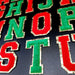 Gold Trim 5cm Christmas Deep Green Chenille Iron-On Patch Letters