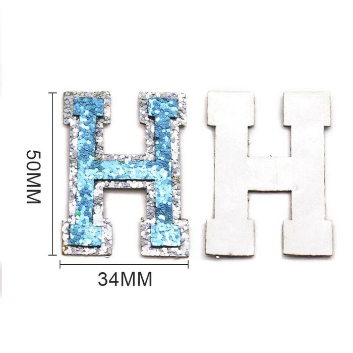 Blue Sequin 5cm Iron-On Patch Letter H