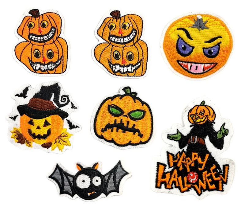 Halloween Pumpkins & Vampire Bat Iron-On Patches