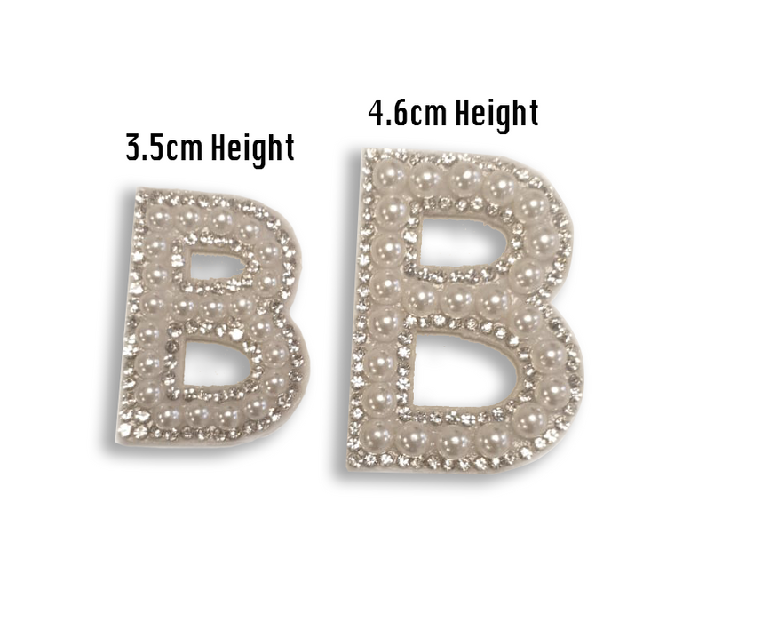 White Pearl Gold Rhinestone 3.5cm Iron On Patch Letter B