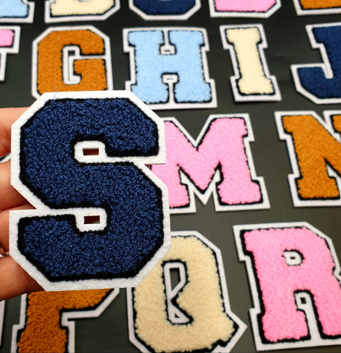 Varsity Navy 7.5cm Chenille Iron-On Patch Letters