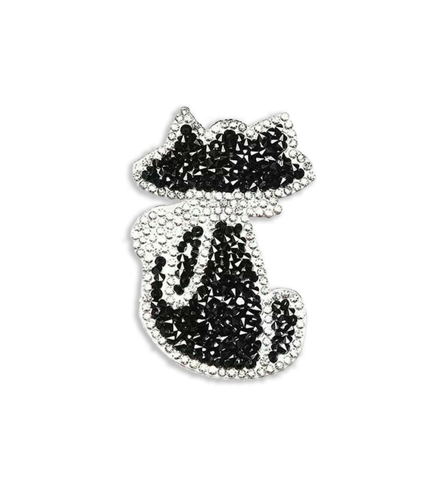 Black Cat Silhouette Rhinestone Iron-On Patch