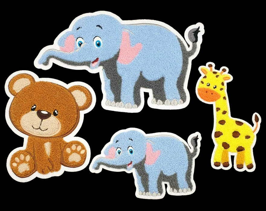 Bear, Giraffe & Elephant Large Chenille Kids Patches