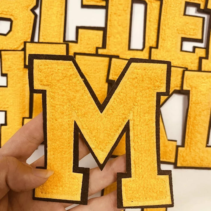 Varsity Style Yellow 10.5cm Chenille Iron-On Patch Letter M