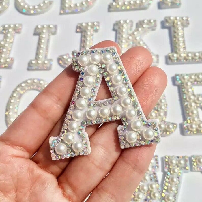 AB White Pearl Rhinestone 4.6cm Iron On Patch Letter A