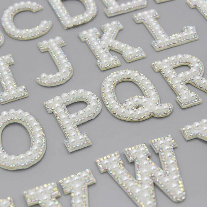 AB White Pearl Rhinestone 4.6cm Iron On Patch Letters