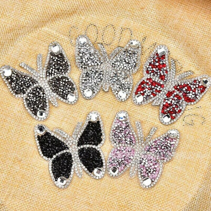 Rhinestone Butterfly Multi-Coloured 6cm Iron-On Patches