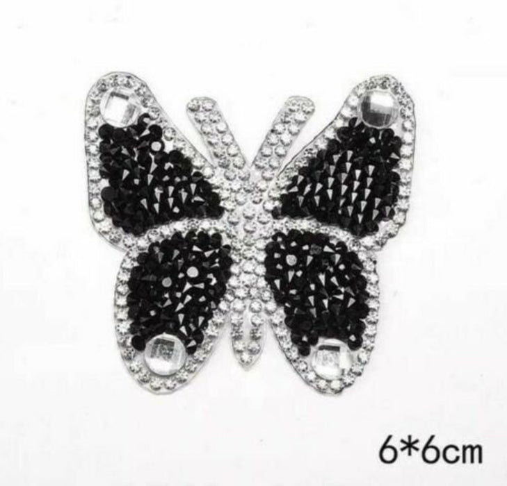 Rhinestone Butterfly Multi-Coloured 6cm Iron-On Patches