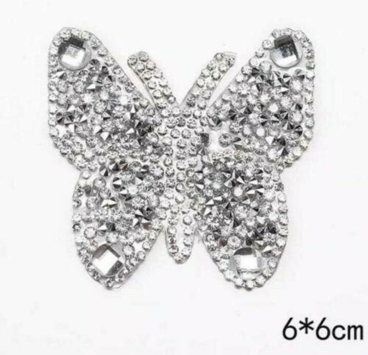 Rhinestone Butterfly Multi-Coloured 6cm Iron-On Patches