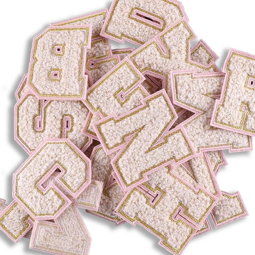 Pink & Beige 5.5cm Chenille Iron-On Patch Letters