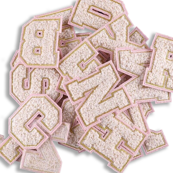 Pink & Beige 5.5cm Chenille Iron-On Patch Letters