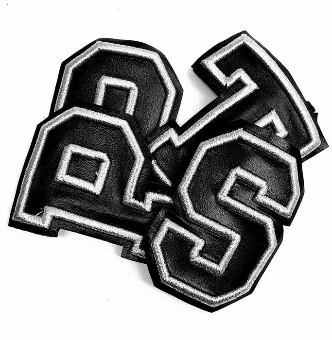 Silver Black Leather 8cm Sew-On Patch Letters