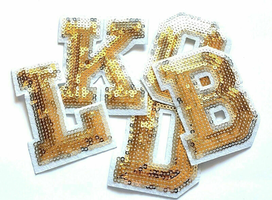 Gold Sequin 7.3cm Iron Patch Letters