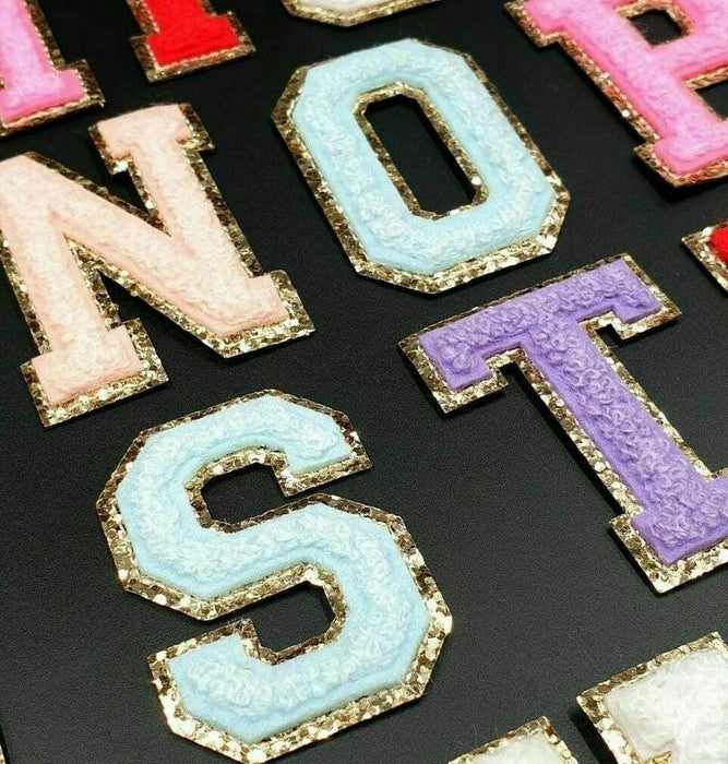 Multicolored Chenille Gold Trim 5cm Iron-On Patch Letters