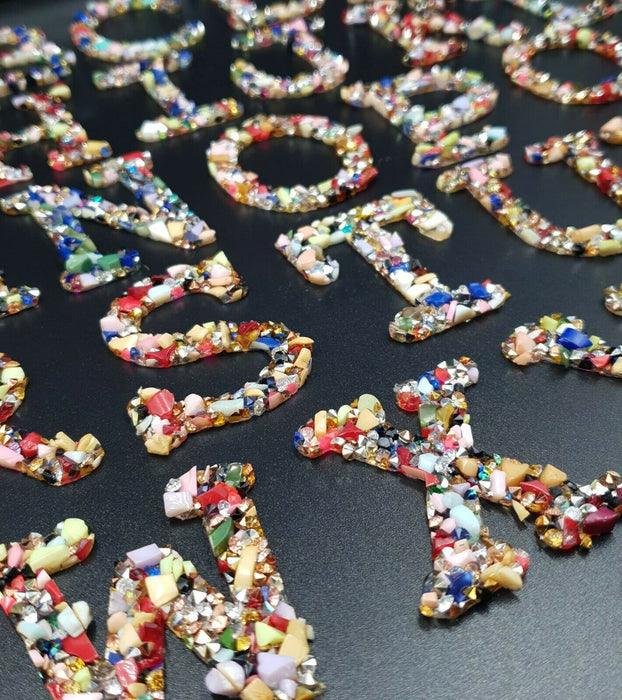 Multi-Coloured Jewel & Rhinestone 5cm Iron On Patch Letters