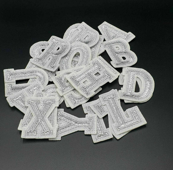 Silver Embroidered 4.5cm Iron-On Patch Letters