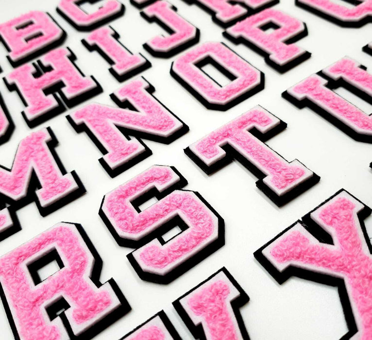 Hot Pink Iron-On Glitter Varsity Letter Patches