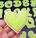 Light Green Gold Trim 7cm Iron On Chenille Patch Heart