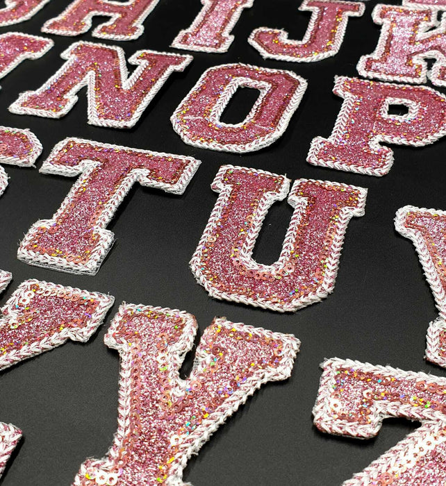 Sequin Pink Sparkle Iron On Patch Letters — Patches R Us