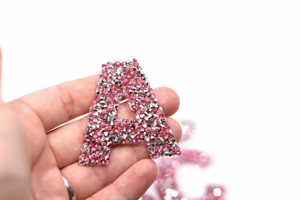 Dark Pink Rhinestone 5.3cm Iron On Patch Letter A