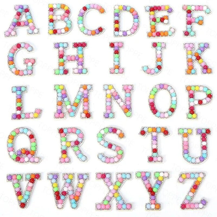 Multi-Coloured Pearl Silver Rhinestone 4.6cm Iron On Patch Letters 